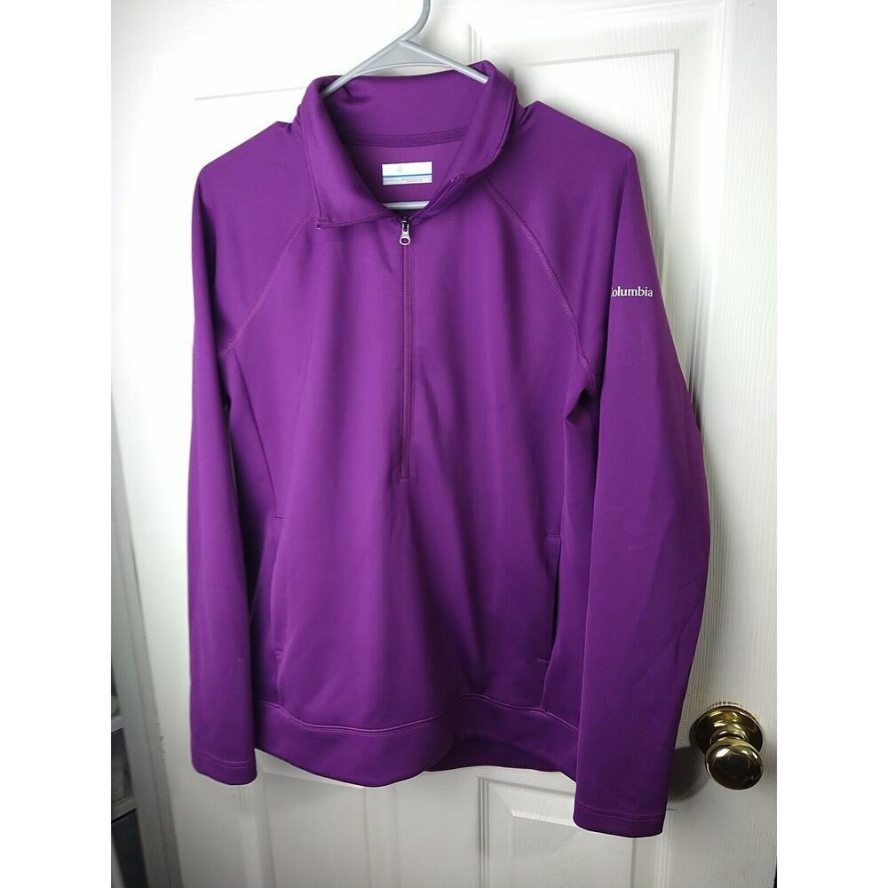 Columbia Woman S Jacket Purple Activewear Full Zip Pocket Mock Neck Long Sleeve